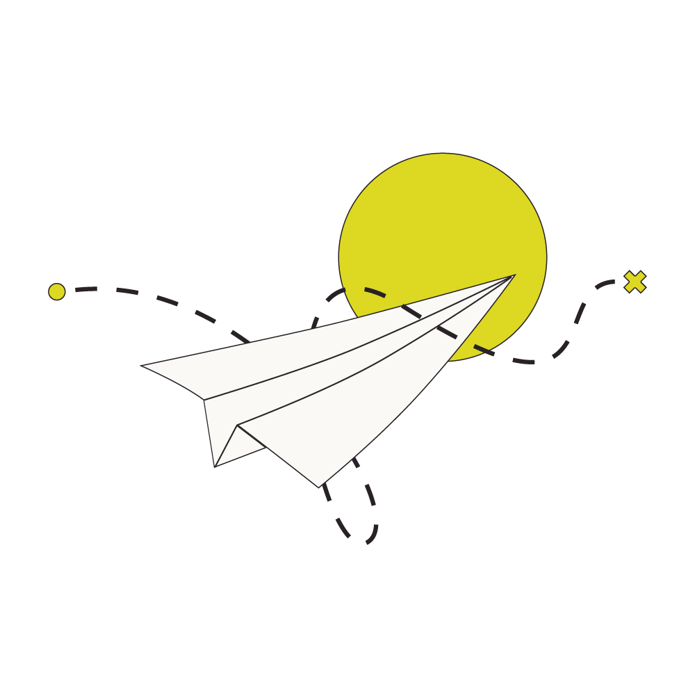 A paper plane making its way from point A to B