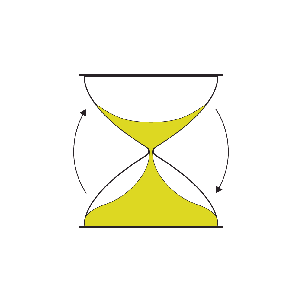 A sand timer showing the past informing the future