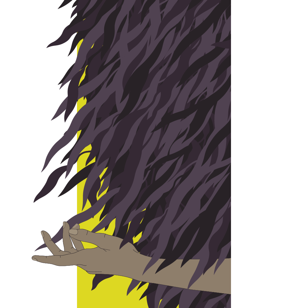 A hand reaches out from weeping willow leaves